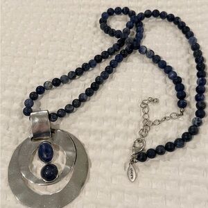 Silver and Blue Beaded Necklace